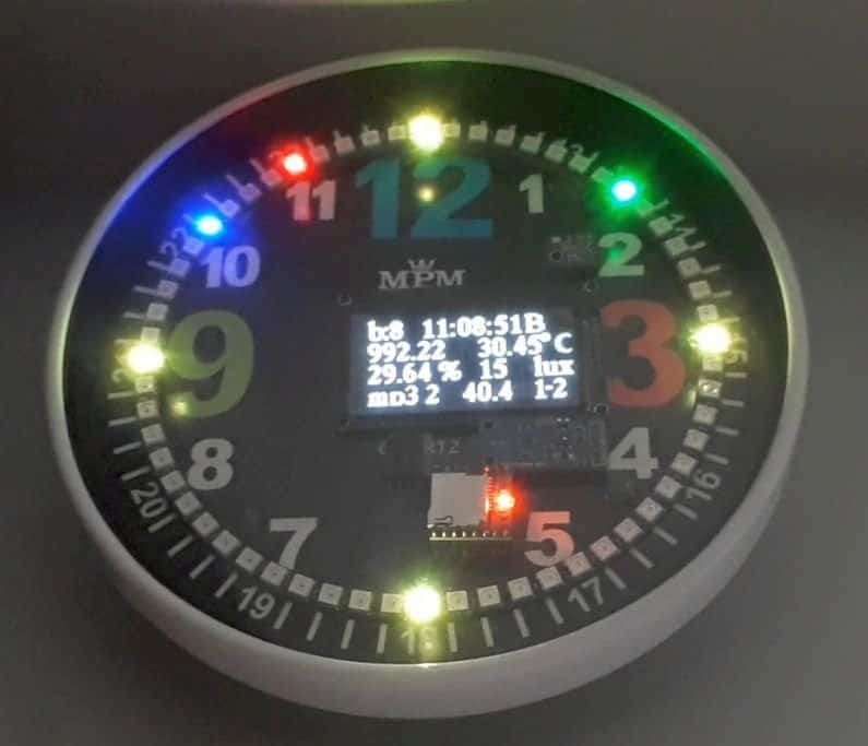 ESP32: zegarek NeoPixel RGB Ring z podawaniem czasu i odtwarzaniem muzyki. czas z serwera NTP.
